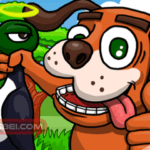 Image of a pixelated hunting dog proudly holding a duck in its paw.