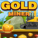 Image of a rugged, yellow excavator poised to extract glittering treasures from the earth in Gold Miner.