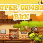 Pixelated cowboy dodging a spiky monster's attack in a dusty Wild West setting.