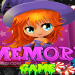 Witch Memory game: image of a cute witch and the title "Memory Game"