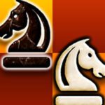 Image of a strategic clash in Chess Free – Échecs: Black and white knights poised for battle on the grid.