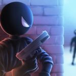 Image of a stick figure soldier, crouched behind a wall, gun raised and ready to fire.