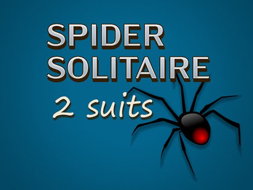 Image of a black spider crawling on a deck of cards with the title "Spider Solitaire 2 Suits" above.
