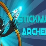 Image of a stickman archer in profile, bow drawn and arrow aimed intently at a distant target.