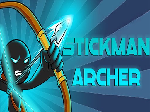 Image of a stickman archer in profile, bow drawn and arrow aimed intently at a distant target.