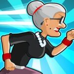 Image of a spry senior sprinter! Buckle up for hilarious hijinks as this feisty grandma dodges dinosaurs and dashes through vibrant Miami streets in the free, unblocked mobile game Angry Granny Run. ‍♀️