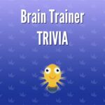 Image of a bright lightbulb on a blue background with the text "Brain Trainer Trivia" above.