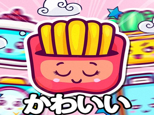 Image of a playful cartoon french fry package bursting with personality! Big, adorable eyes and a wide grin hint at the fun and challenge waiting in the free, unblocked online matching game Dizzy Kawaii.