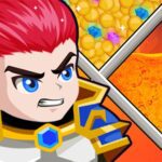 Image of the Hero Rescue Puzzle game featuring a determined hero with red hair and armor, ready to save the princess and claim the treasure amidst various traps and challenges.