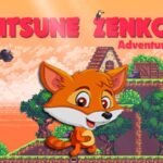 Image of Kitsune-Zenko, a determined little fox leaping across an unblocked retro platform world filled with diamonds and quirky enemies.