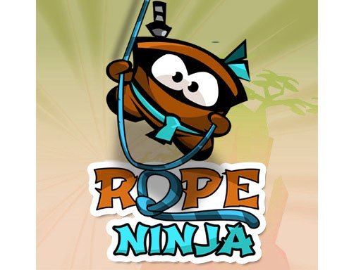 Image of a cartoon ninja swinging on a rope in a colorful jungle setting, with the game title "Rope Ninja" prominently displayed below.