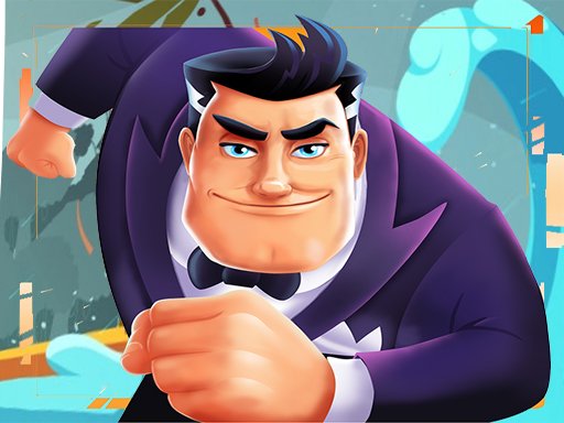 A panicked man in a suit awkwardly leaping over a rolling dumpster as a colossal tsunami wave crashes through a city street in Tsunami Escape 3D unblocked game.