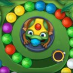 Image of Zumba Mania gameplay: Colorful marbles cascading down a vibrant path, ready to be matched and blasted away in a rhythmic frenzy.