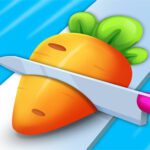 Image of a carrot meeting its slice in Perfect Food Slices, the ultimate culinary challenge.