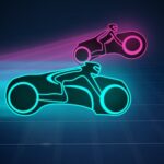 Image of two neon bike racers engaged in a pulsating digital race, capturing the electrifying essence of Neon Slither Sim gameplay.