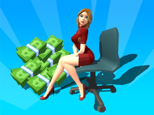 Image of a cartoon secretary grinning beside a towering pile of cash in a bright, colorful office. Office Fever unblocked game thumb