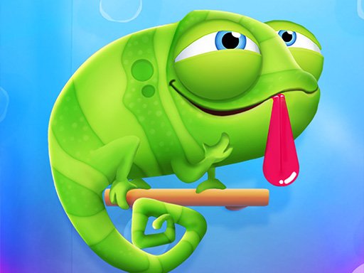 Image of a determined green chameleon with a long, sticky tongue extended, ready to snag a tempting piece of bubblegum!