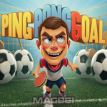 Image of a ping-pong player standing on a soccer field, with the bold text "Ping PonGoal.