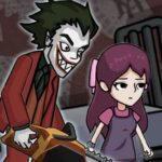 Image of a fearless young woman and a bone-chilling game character in Horror Hide and Seek, capturing the thrilling essence of the game.