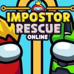 Colorful impostor characters, one in red and the other in green, ready for thrilling rescue adventures in Impostor Rescue Online game.