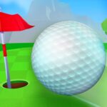 Image of a speedy minigolf ball gracefully gliding through the vibrant green course, making a beeline towards the enticing hole accompanied by a waving flag.