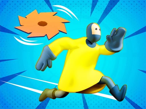 Image of a fearless saw hero making a daring escape against a vibrant yellow background in Saw Hero Escape 3D.