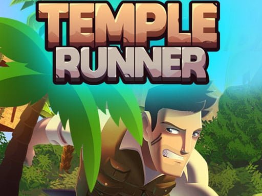 Adventurous explorer running through a lush green forest, surrounded by exotic palms and vibrant foliage in Temple Runner game.