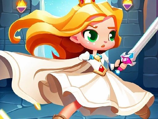 Image of a courageous blonde princess eagerly awaiting her heroic rescue in the thrilling world of Rescue 2D Princes game.