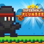 Image of a spirited pixelated Ninja Plumber, armed with wrenches of justice, diving headfirst into a vibrant and nostalgic arcade platform game world.