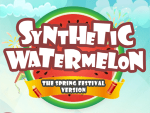 Image of a tantalizing half watermelon against a breathtaking sky backdrop, symbolizing the irresistible allure of Watermelon Synthesis Game.