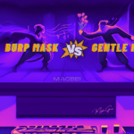 Image of an electrifying action-packed duel between two formidable superheroes, Burp Mask and Gentle Hero, showcased on a desktop computer monitor. Vibrant shades of purple accentuate the thrilling atmosphere, setting the stage for our comprehensive article, "The Ultimate Guide to Action Games Online!