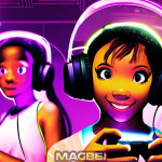 Image of a group of enthusiastic friends gathered around a computer screen, engrossed in a vibrant multiplayer game. Their faces lit up with excitement as they strategize and compete, embodying the essence of virtual camaraderie and the thrill of conquering digital realms together.