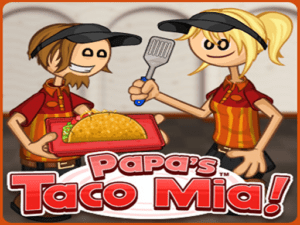 Image of a mouthwatering giant taco, tantalizingly out of reach, as a hand reaches out in anticipation, eager to indulge in the flavors of Papa's Taco Mia game.