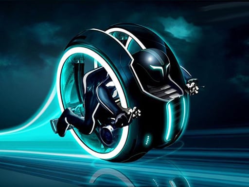 Image of a mesmerizing Cyber Tron biker, radiating neon brilliance in the digital raceway. Get ready for an electrifying ride!
