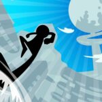 Image of an enthusiastic stickman soaring through the air, defying gravity as it leaps towards a towering wall with determination and excitement in StickMan Jump Fun game.