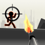 Image of a stickman under crosshair, ready to face intense battles in Stickman War game online.