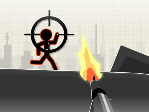 Image of a stickman under crosshair, ready to face intense battles in Stickman War game online.