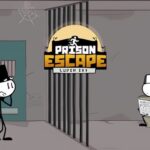 Image of a cunning stickman contemplating his escape while a distracted guard engrossed in a newspaper remains oblivious to the unfolding plan in Prison Escape: Stickman Story game.