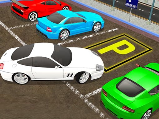 Image of a sleek white car expertly parked amidst a bustling lineup of vehicles, showcasing the finesse of Real Car Parking game.