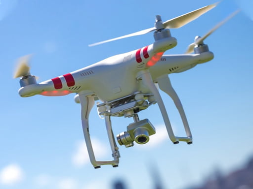 Image of a high-flying, lifelike drone navigating the limitless skies in the Real Drone Simulator Game.