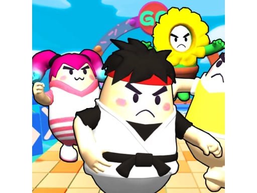 Image of energetic pals dashing through a thrilling challenge in Stumble Survival Guys.