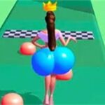 Image of a cheerful woman bouncing high with a smile.