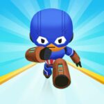 Image of Robo sprinting at lightning speed through a futuristic 3D world.