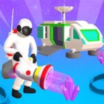 Image of a brave explorer harvesting Martian crystals on the rust-red soil.