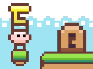 Image of a pixel-perfect character exploring a retro pixelated universe in Cube Adventure game.
