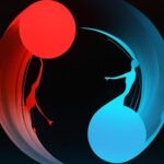 Image of a dynamic clash between the red and blue entities in Dual Game.