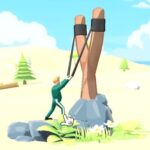 Image of a daring character poised for launch through a colossal slingshot in the People Throw! online game, adding a 3D twist to the adventure.