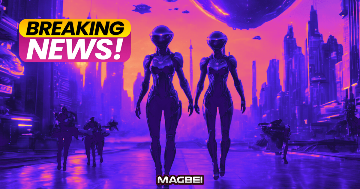 Image of majestic extraterrestrial women engaging in a mesmerizing holographic video game suspended in mid-air.