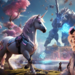 A young blonde girl, eyes sparkling with excitement, completely immersed in the boundless virtual world of HTML5 gaming. She navigates this futuristic realm, driven by AI-powered characters and fueled by blockchain technology, as she embarks on a groundbreaking gaming adventure.