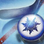 Image of a dynamic hockey stick poised beside a sleek gaming token, capturing the essence of the intense and thrilling gameplay in Air Hockey Cup.